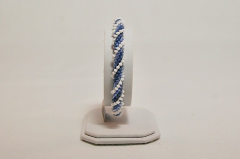 Blues and White Ridged Spiral Beaded Kumihimo Bracelet